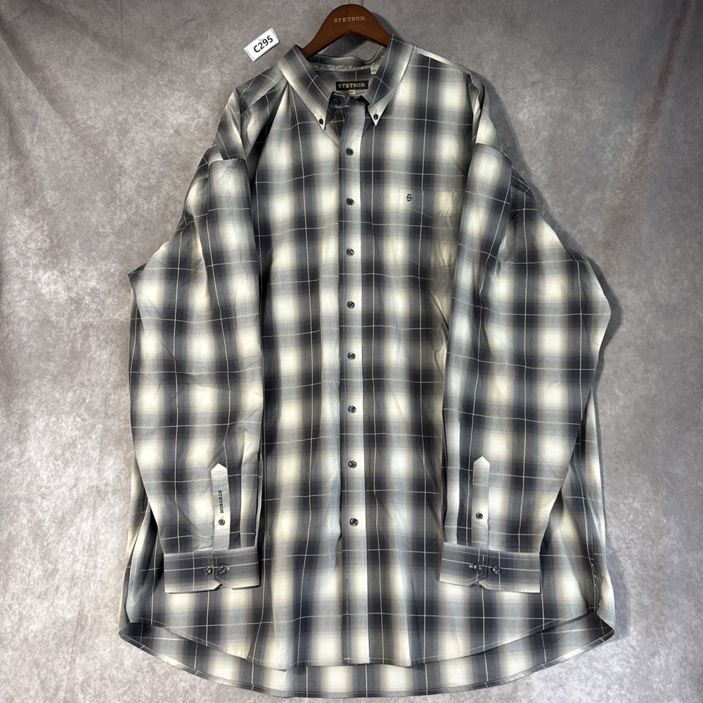 Stetson Men's Shirt 5XT Long Sleeve Button-Down Cowboy Western Plaid Ranch NWT